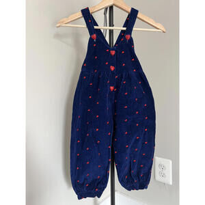 Vintage Paper Tag Blue Corduroy w/ Red Hearts Bubble Leg Overalls, 100% Cotton